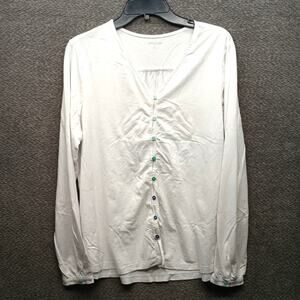 Land End Women Cotton Cardigan Button Up Sweater White